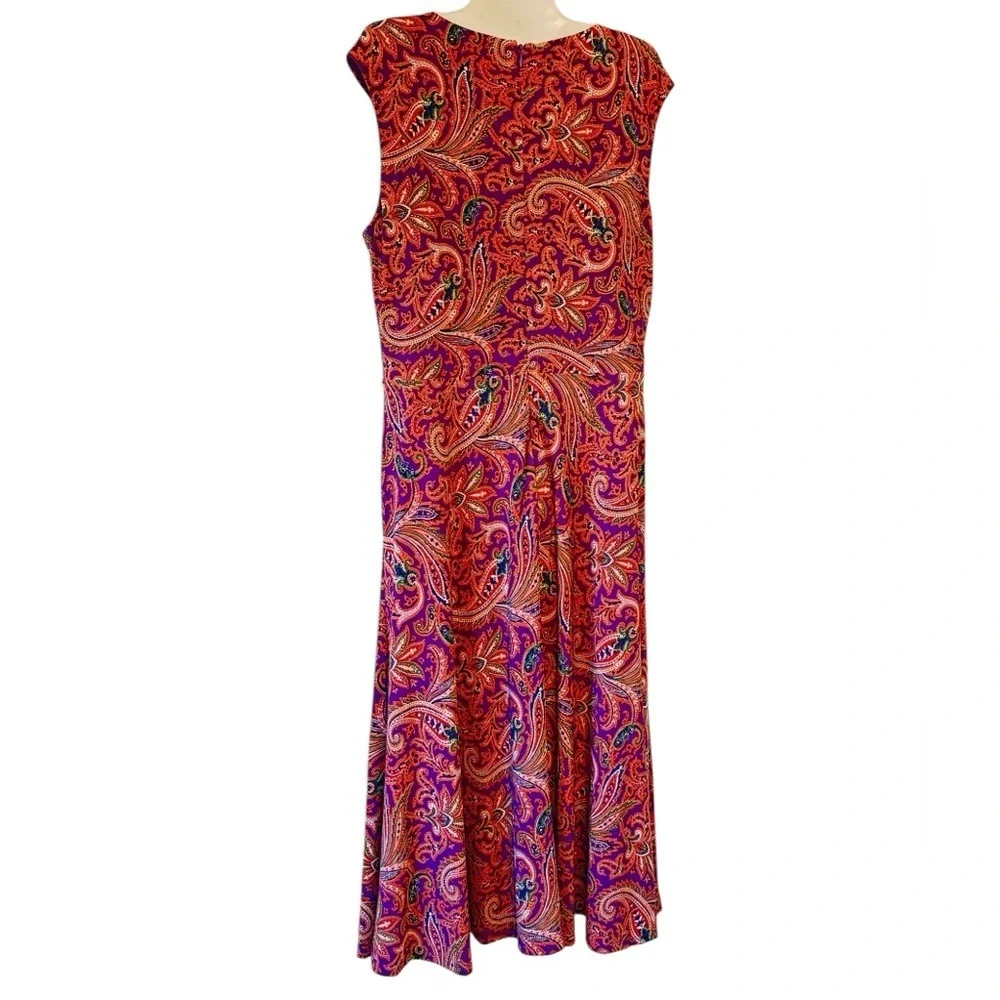Lauren Ralph Lauren Paisley Twist Front Jersey Midi Dress Purple Green Size 12 - Picture 4 of 10